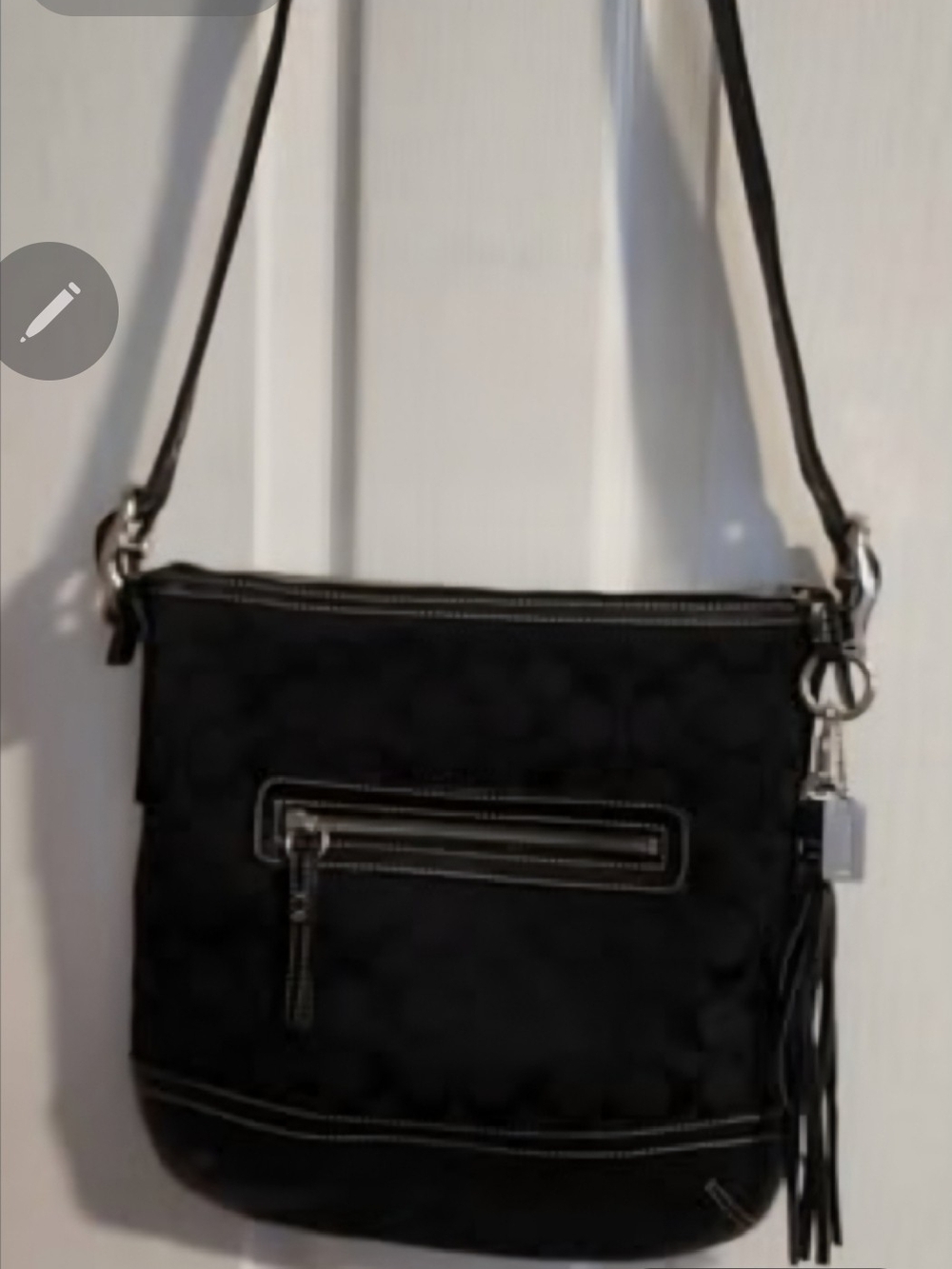 Coach Black Signature Crossbody with Tassel and Silver Hardware